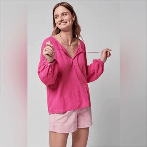Women's Faherty Celina Organic Cotton Gauze Long Sleeve Blouse Pink Large